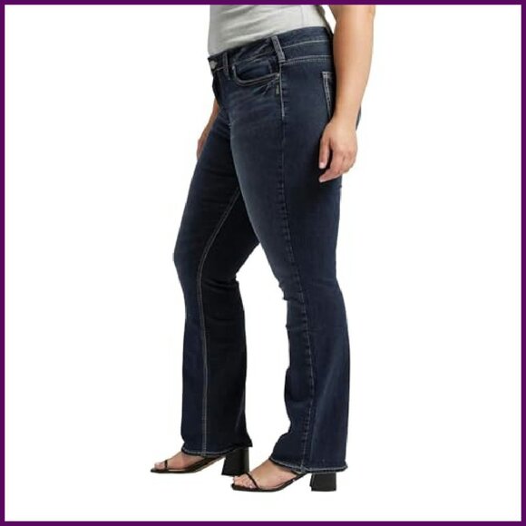 Plus Size Mid Rise Slim Bootcut Jeans, Stretch Denim, Figure Flattering Fit - Picture 4 of 8